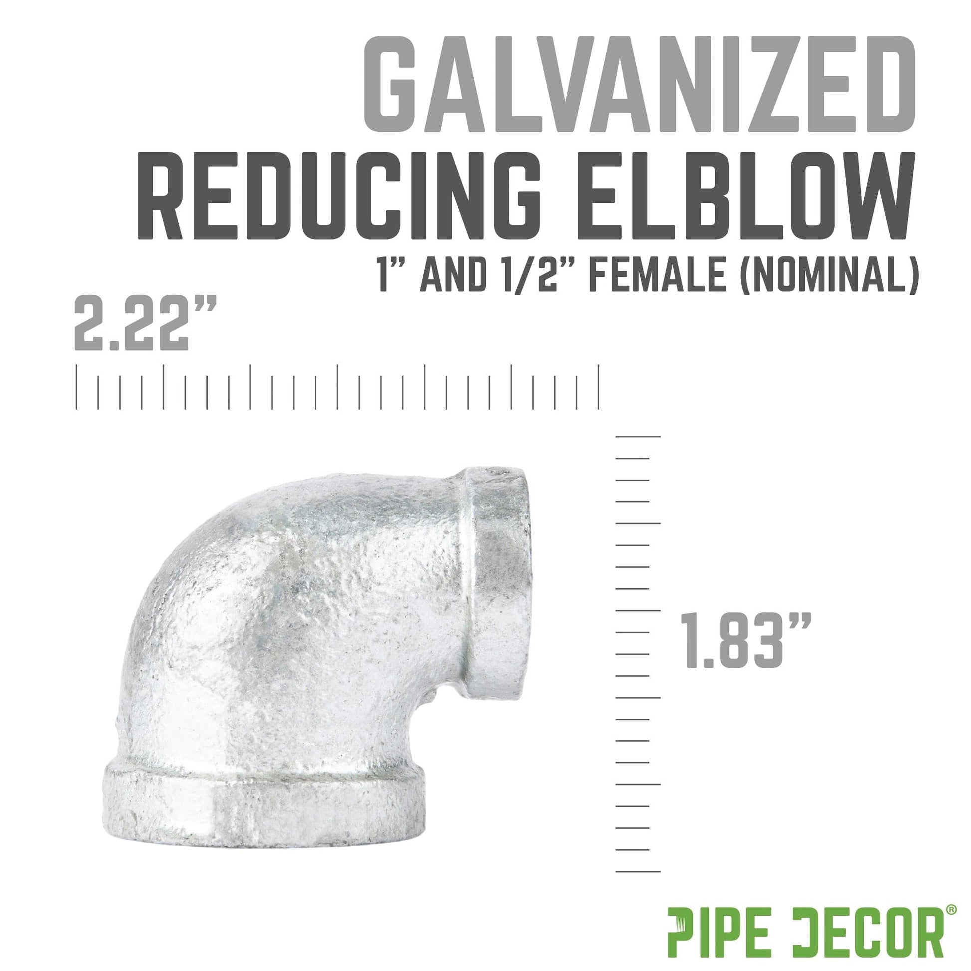 1 in. x 1/2 in. Galvanized Iron Reducing Elbow PIPE DECOR