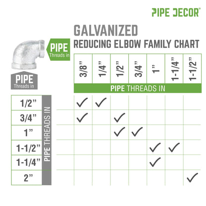 1 in. x 1/2 in. Galvanized Iron Reducing Elbow PIPE DECOR