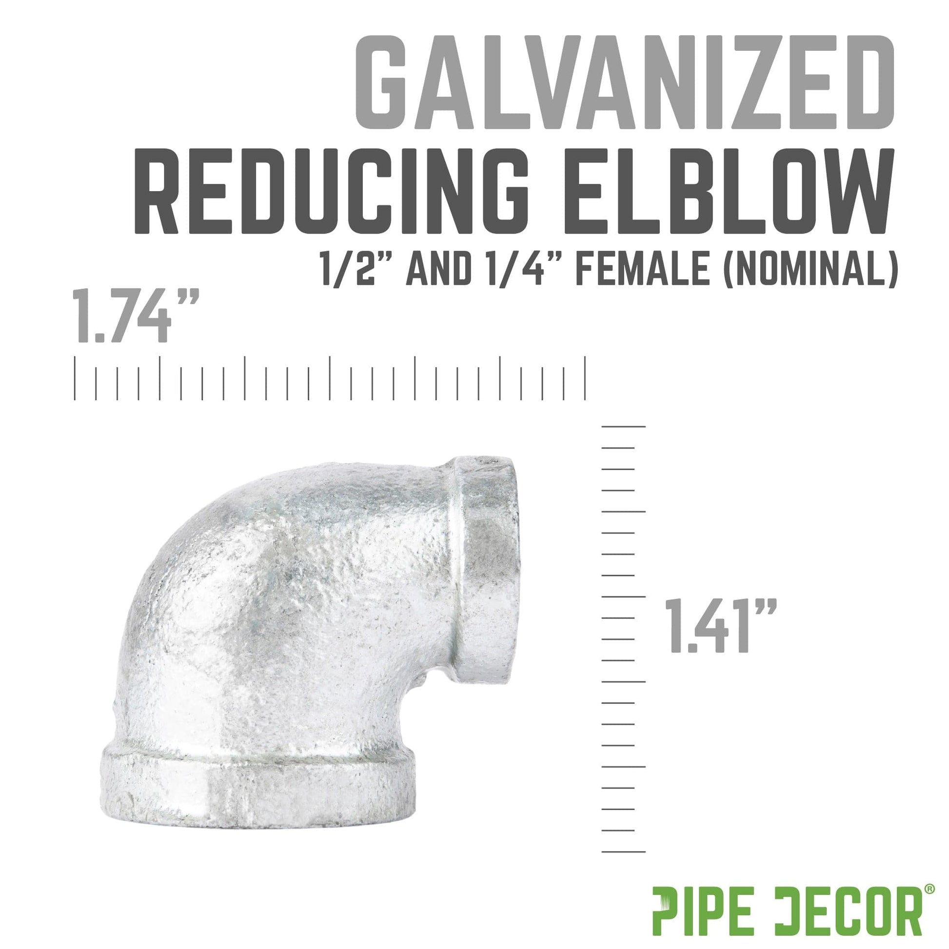 1/2 in. x 1/4 in. Galvanized Iron Reducing Elbow PIPE DECOR