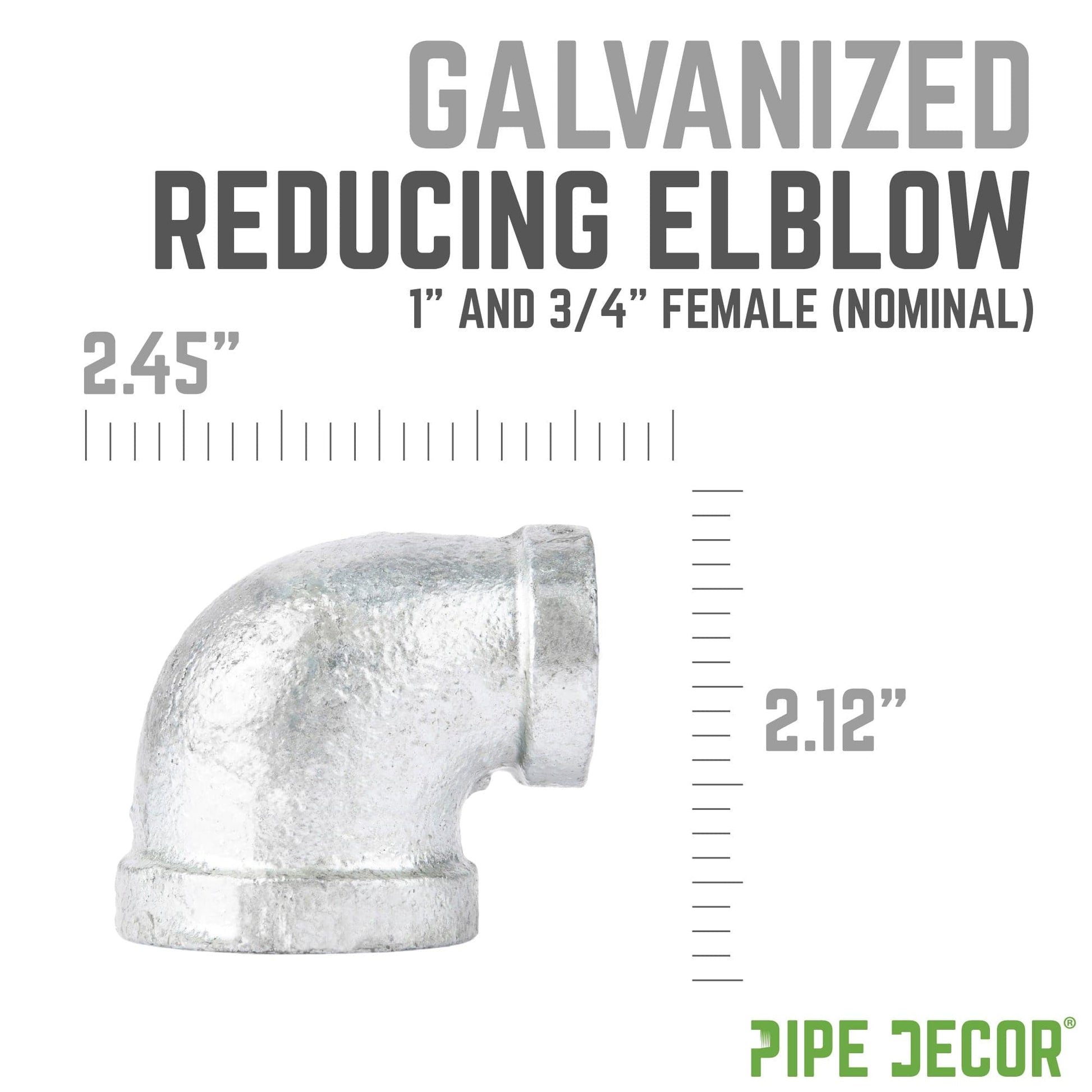 1 in. x 3/4 in. Galvanized Iron Reducing Elbow PIPE DECOR