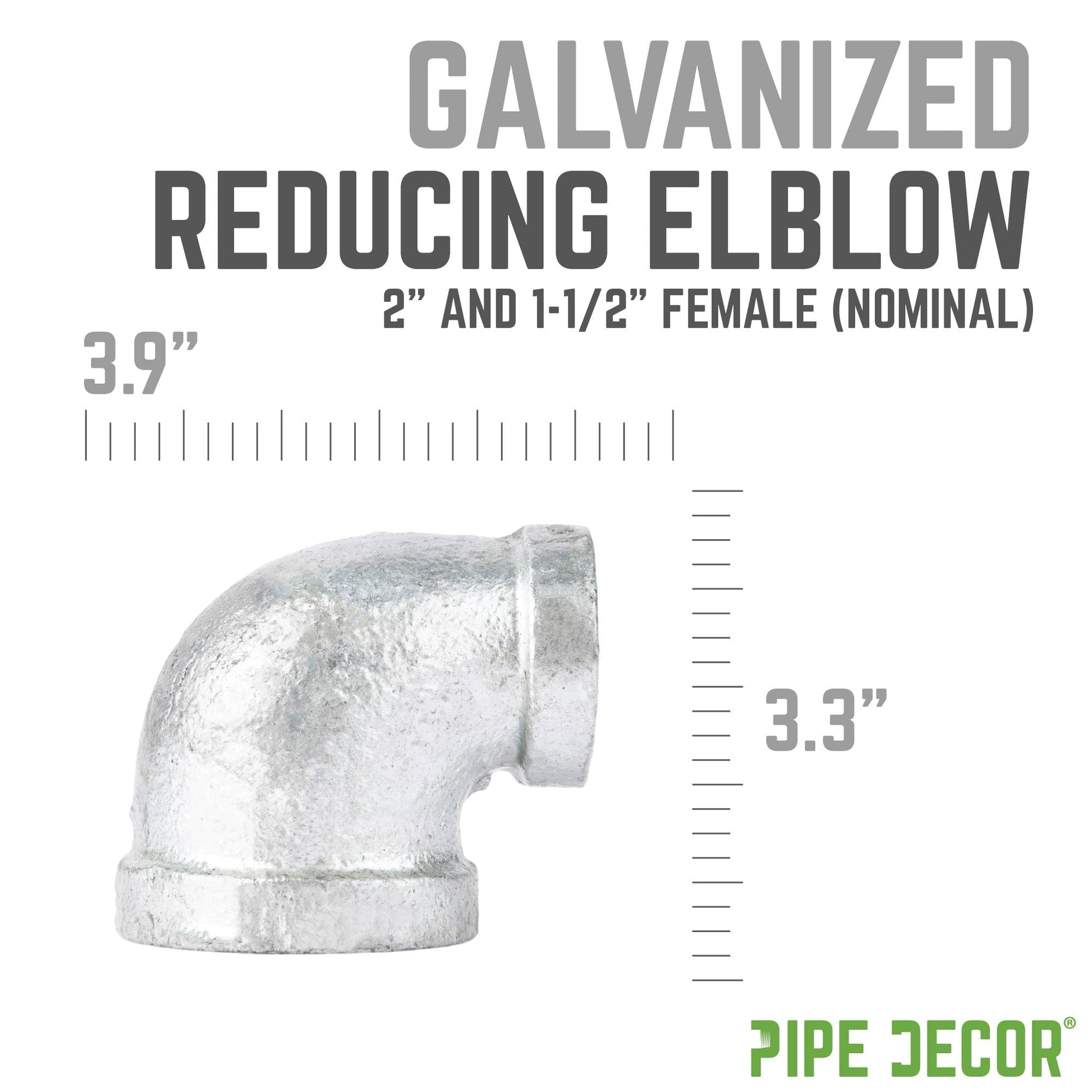 2 in. x 1 1/2 in. Galvanized Iron Reducing Elbow PIPE DECOR