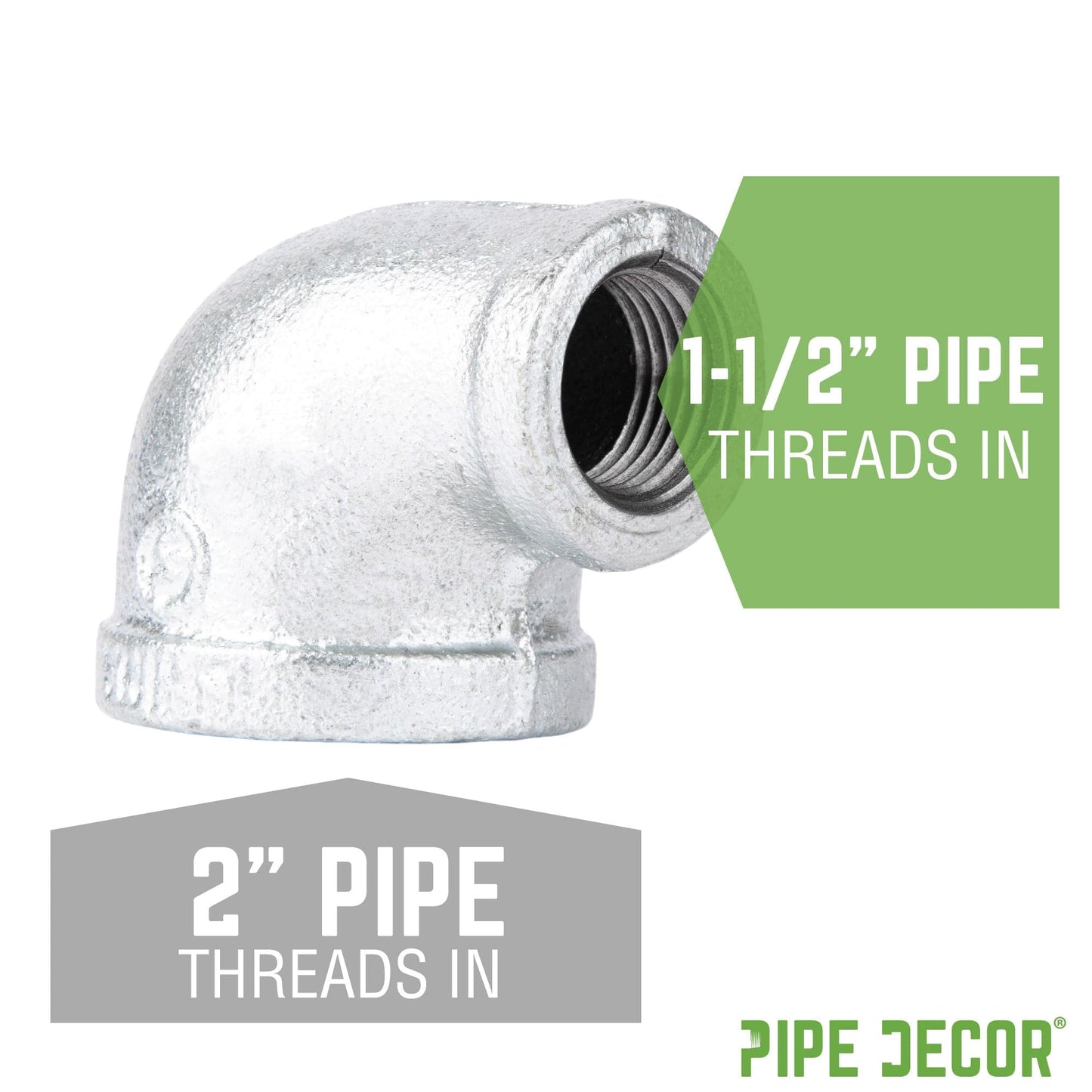 2 in. x 1 1/2 in. Galvanized Iron Reducing Elbow PIPE DECOR