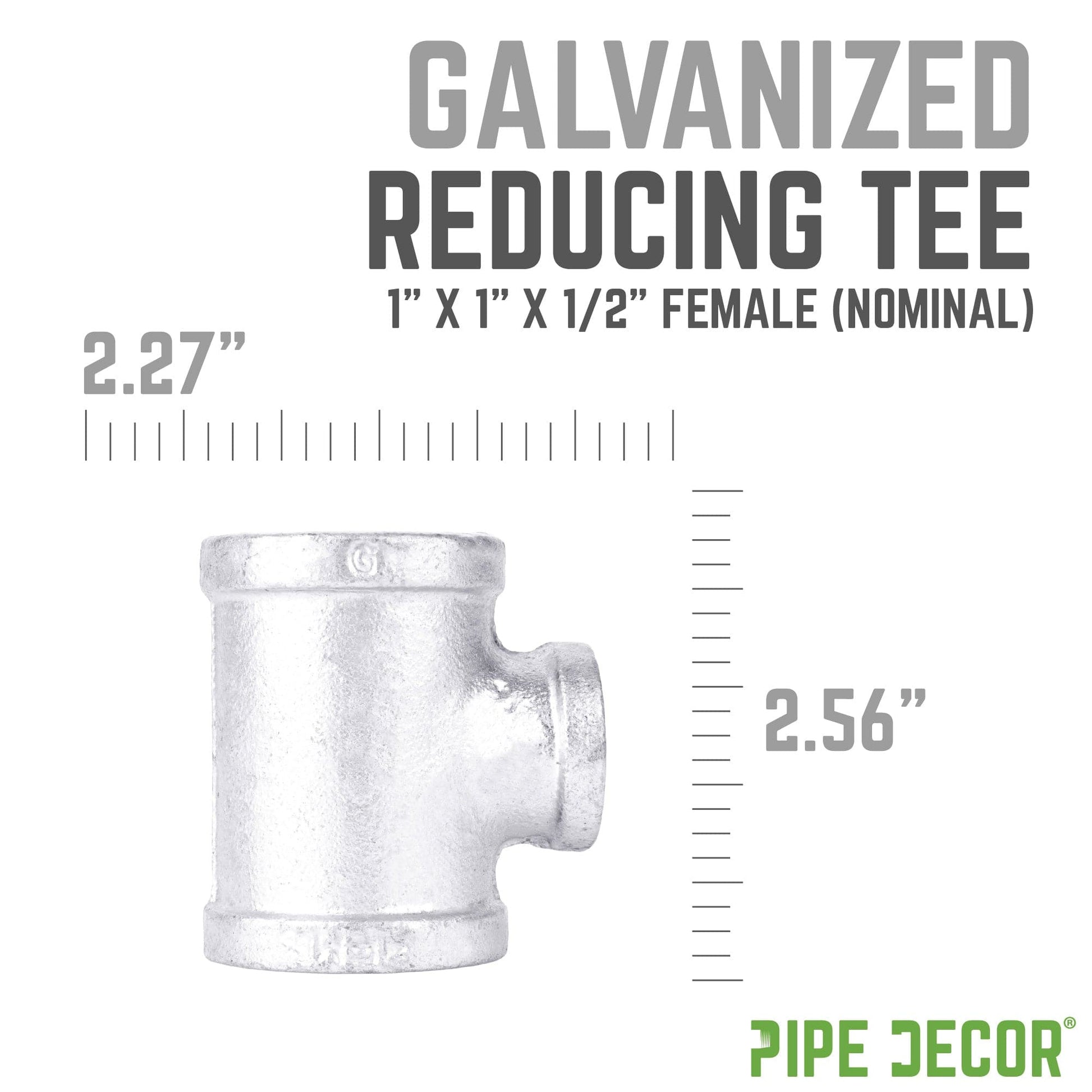 1 in. x 1 in. x 1/2 in. Galvanized Reducing Tee PIPE DECOR