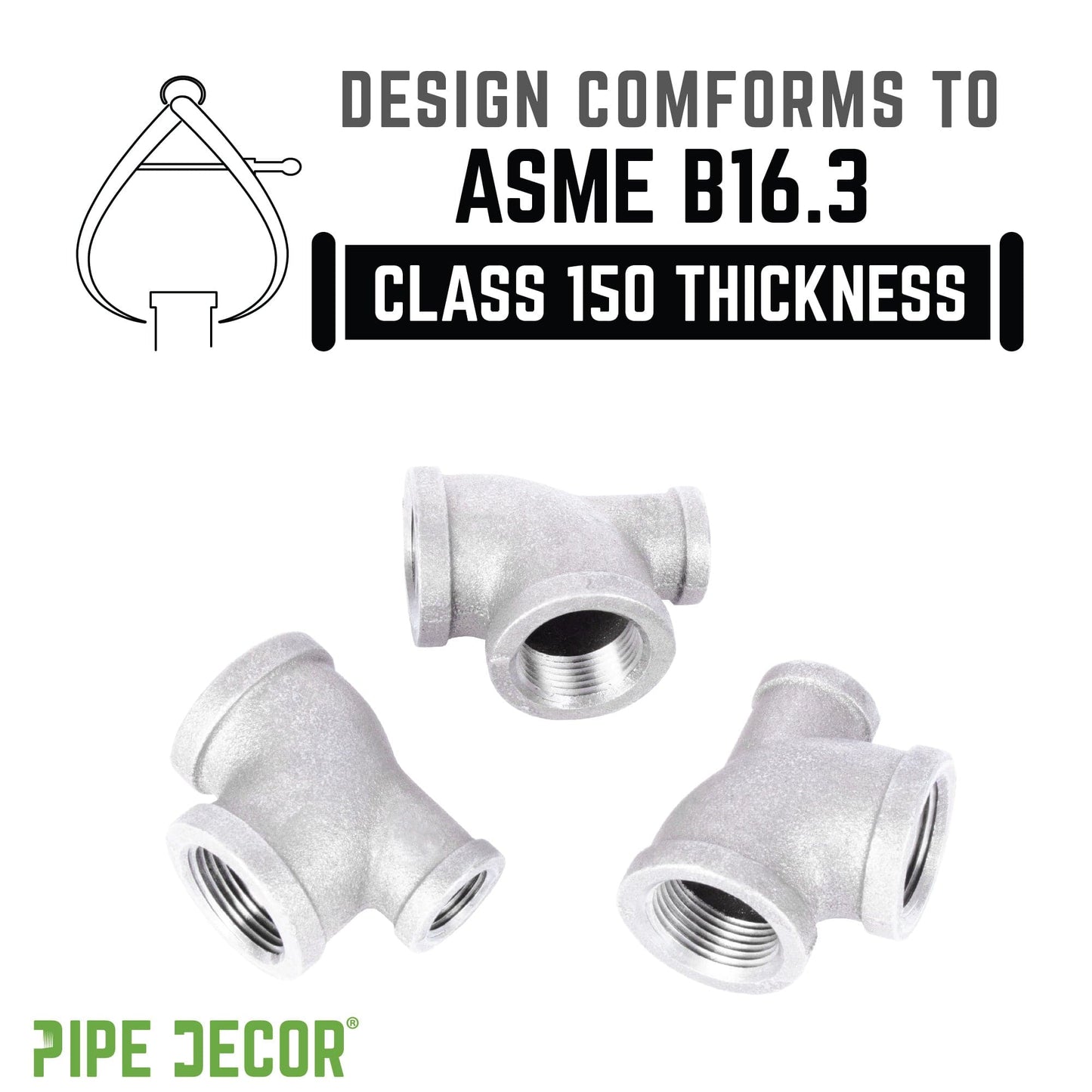 1 in. x 1/2 in. x 1 in. Galvanized Reducing Tee PIPE DECOR