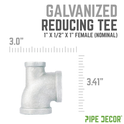 1 in. x 1/2 in. x 1 in. Galvanized Reducing Tee PIPE DECOR