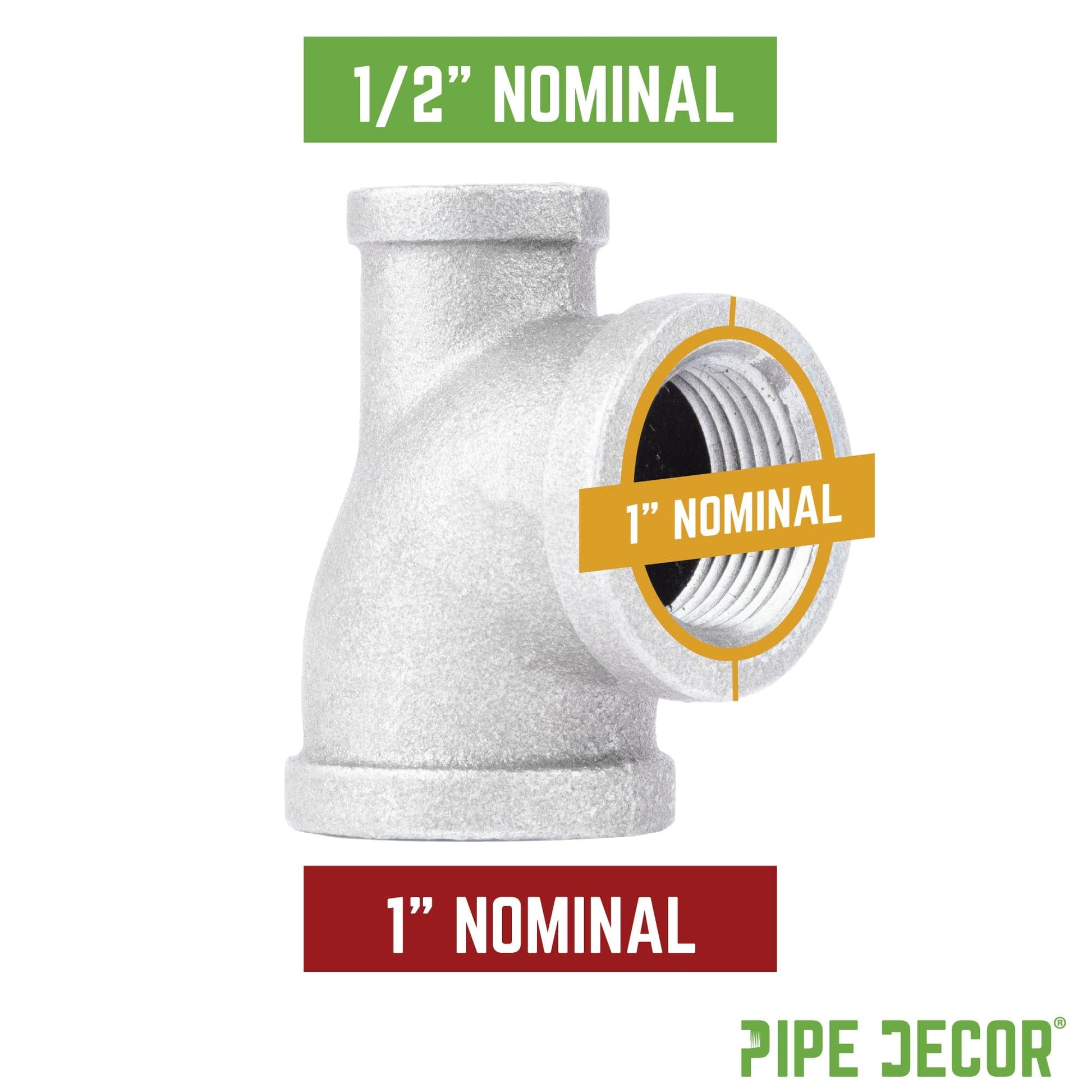 1 in. x 1/2 in. x 1 in. Galvanized Reducing Tee PIPE DECOR