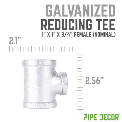1 in. x 1 in. x 3/4 in. Galvanized Reducing Tee PIPE DECOR