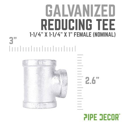 1 1/4 in. x 1 1/4 in. x 1 in. Galvanized Iron Reducing Tee PIPE DECOR