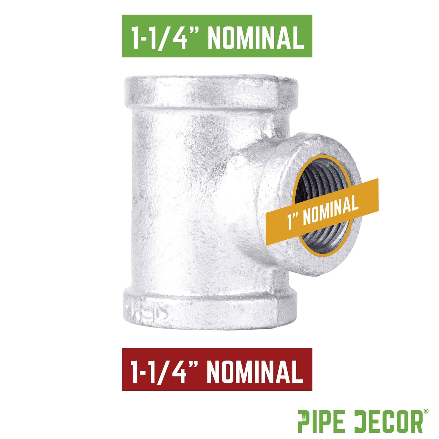 1 1/4 in. x 1 1/4 in. x 1 in. Galvanized Iron Reducing Tee PIPE DECOR
