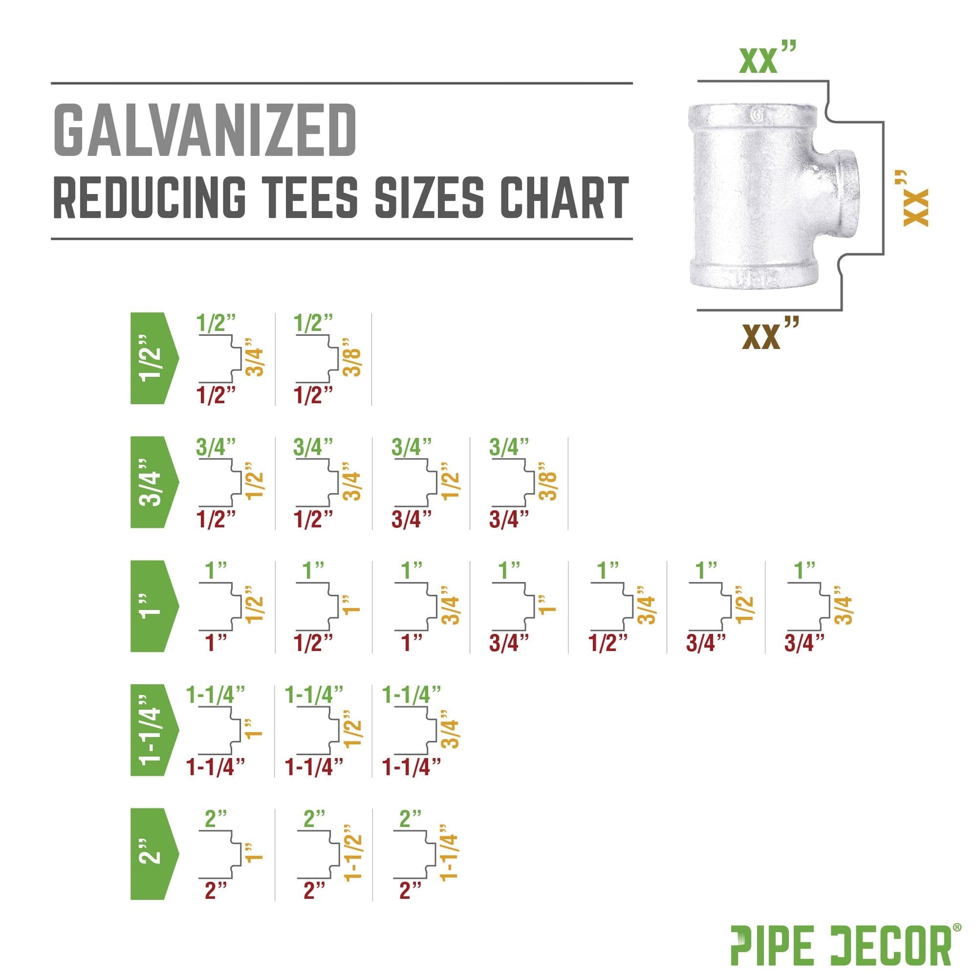 1 1/4 in. x 1 1/4 in. x 1 in. Galvanized Iron Reducing Tee PIPE DECOR