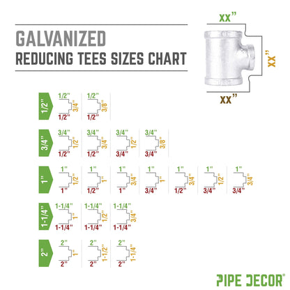 1/2 in. x 1/2 in. x 3/4 in. Galvanized Reducing Tee PIPE DECOR