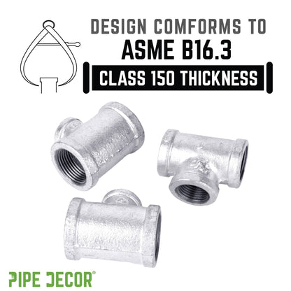 1/2 in. x 1/2 in. x 3/8 in. Galvanized Reducing Tee PIPE DECOR