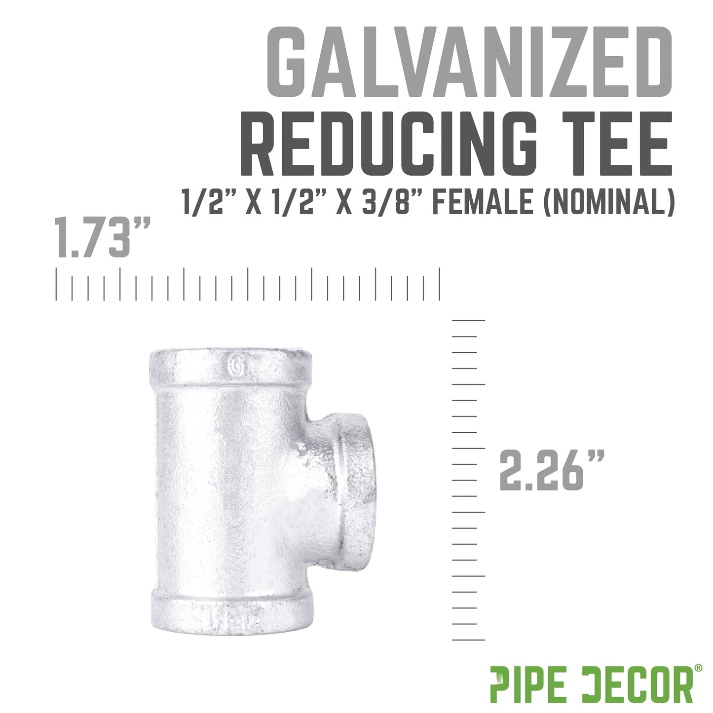 1/2 in. x 1/2 in. x 3/8 in. Galvanized Reducing Tee PIPE DECOR