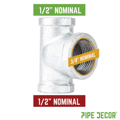 1/2 in. x 1/2 in. x 3/8 in. Galvanized Reducing Tee PIPE DECOR