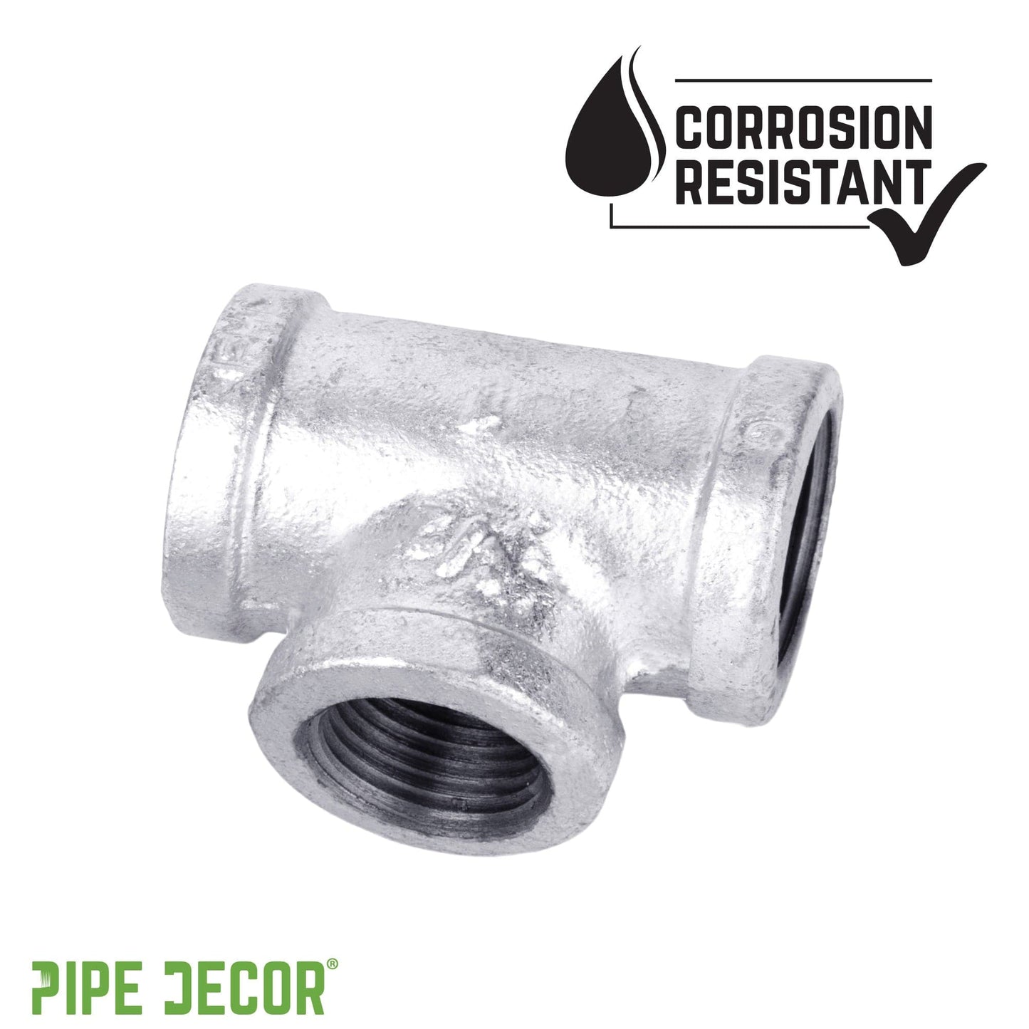 1/2 in. x 1/2 in. x 3/8 in. Galvanized Reducing Tee PIPE DECOR