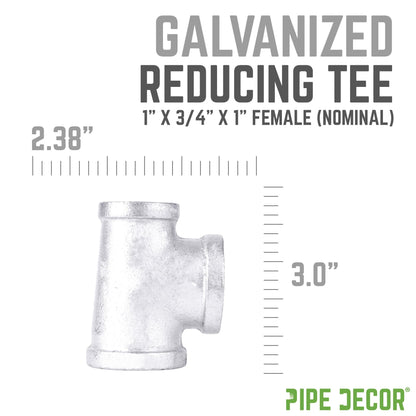 1 in. x 3/4 in. x 1 in. Galvanized Reducing Tee PIPE DECOR