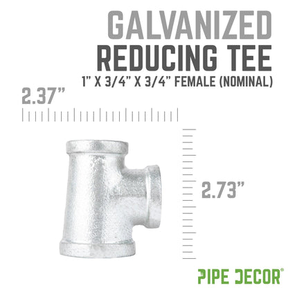 1 in. x 3/4 in. x 3/4 in. Galvanized Reducing Tee PIPE DECOR