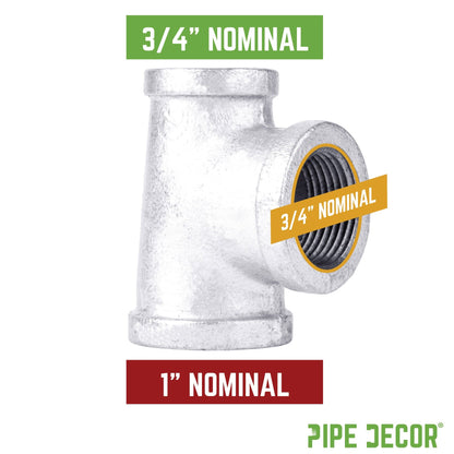 1 in. x 3/4 in. x 3/4 in. Galvanized Reducing Tee PIPE DECOR