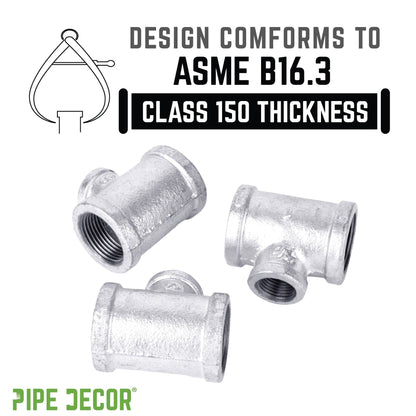 2 in. x  2 in. x 1 1/2 in. Galvanized Iron Reducing Tee PIPE DECOR
