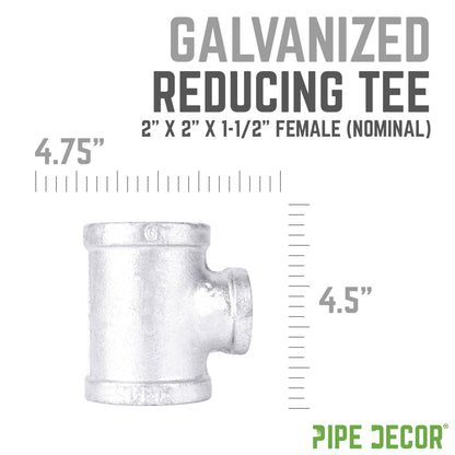 2 in. x  2 in. x 1 1/2 in. Galvanized Iron Reducing Tee PIPE DECOR