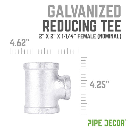 2 in. x 2 in. x 1 1/4 in. Galvanized Iron Reducing Tee PIPE DECOR