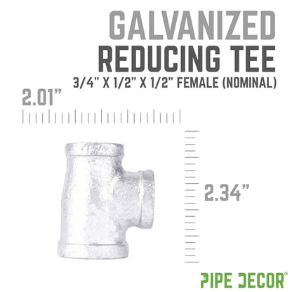 3/4 in. x 1/2 in. x 1/2 in. Galvanized Reducing Tee PIPE DECOR