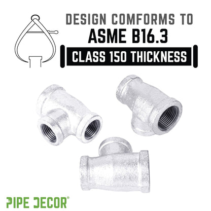 3/4 in. x 1/2 in. x 3/4 in. Galvanized Reducing Tee PIPE DECOR