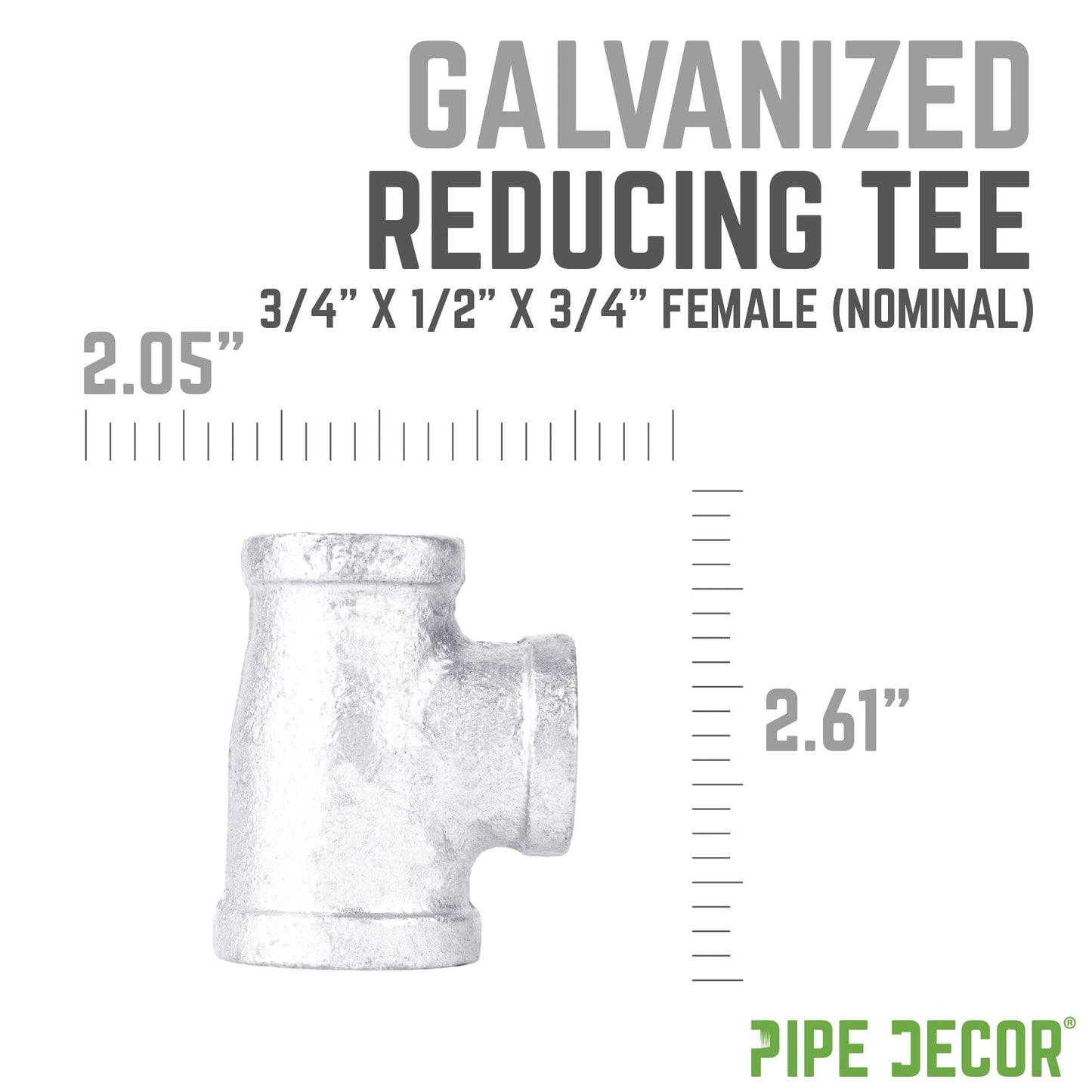 3/4 in. x 1/2 in. x 3/4 in. Galvanized Reducing Tee PIPE DECOR