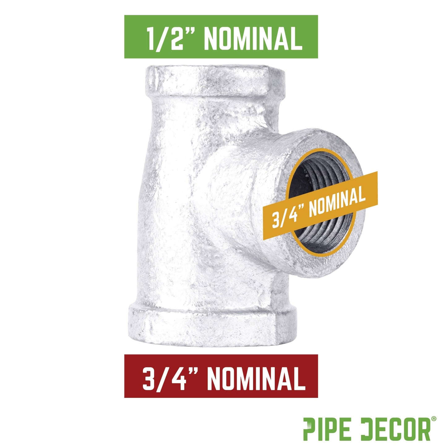 3/4 in. x 1/2 in. x 3/4 in. Galvanized Reducing Tee PIPE DECOR