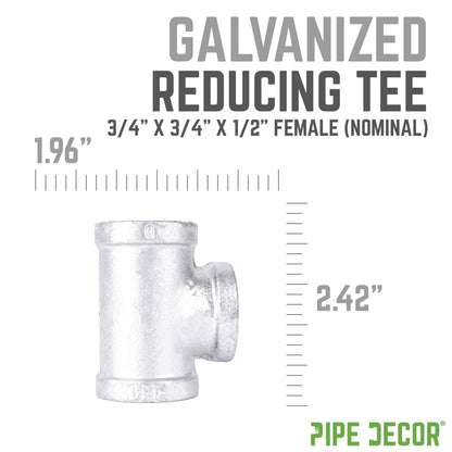 3/4 in. x 3/4 in. x 1/2 in. Galvanized Reducing Tee PIPE DECOR