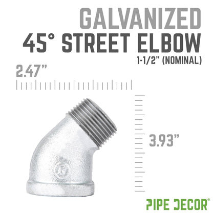 1 1/2 in. Galvanized Iron 45 Degree Street Elbow PIPE DECOR