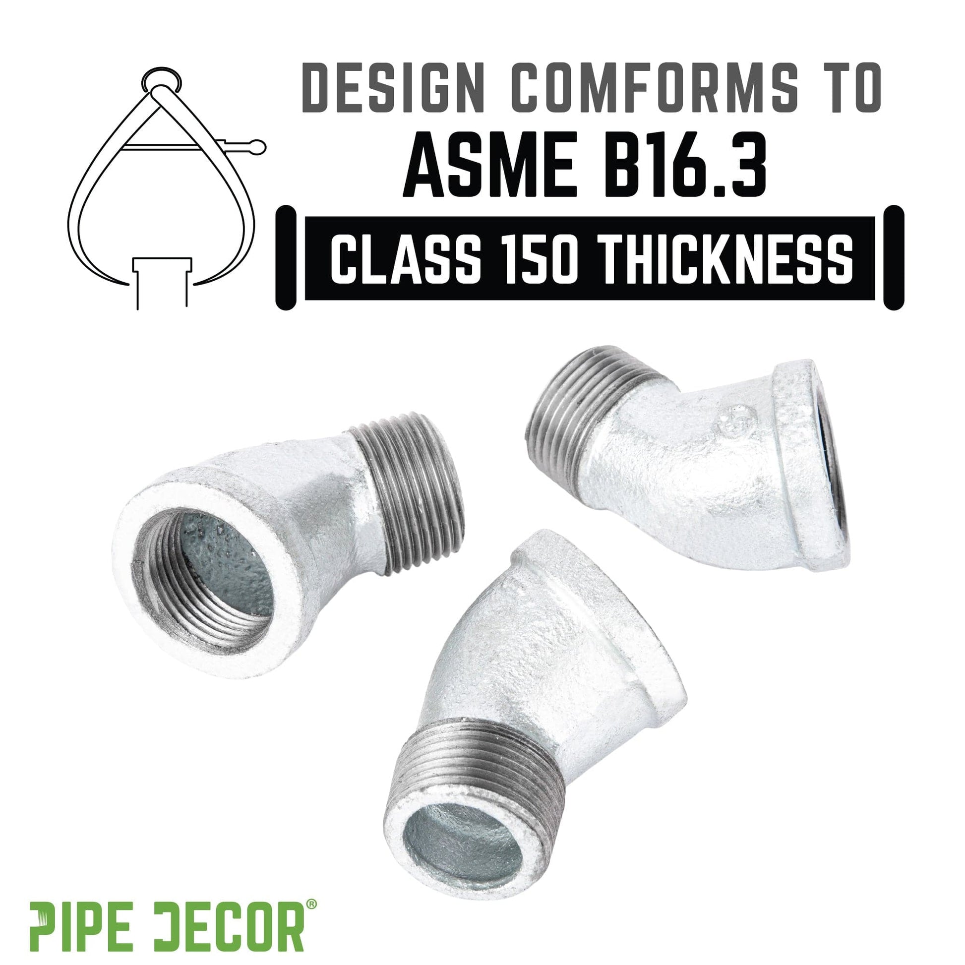 2 in. Galvanized Iron 45 Degree Street Elbow PIPE DECOR