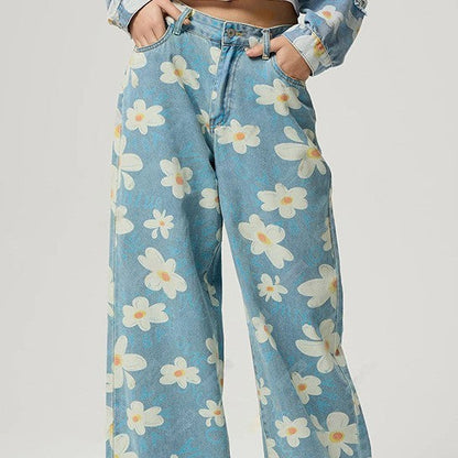 Women's Vintage Floral Print Straight-Leg Jeans FitiqueFit