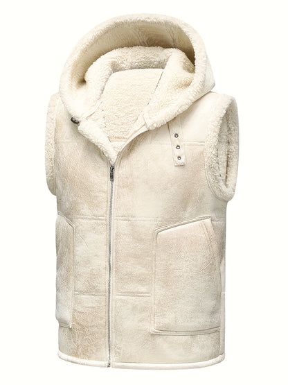 Men's Faux Fur-Lined Hooded Vest, Thickened and -Lined, Fashionable Windproof and Warm Outer Jacket for Men NovaCart