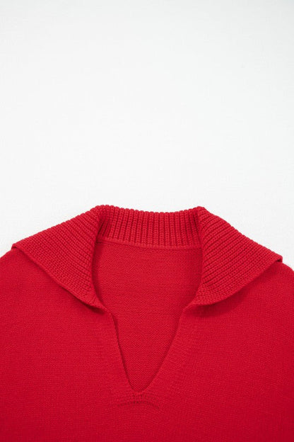 Solid Collared V-Neck Ribbed Edge Sweater Shop Style & More | Fresh Looks, Everyday Deals & Free Shipping