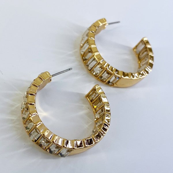 In and out Baguette Stones Small Hoop Earrings Shop Style & More | Fresh Looks, Everyday Deals & Free Shipping