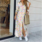Women's Lapel-Collar Long Shirt Dress – Floral Print Midi Relaxed Fit FitiqueFit