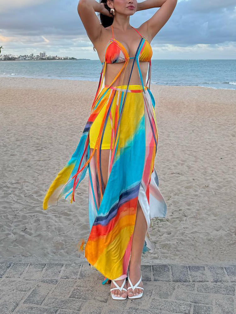 Colorful Ribbon Bra & Slit Skirt Set See size chart under “more details” The Fashion Celestial