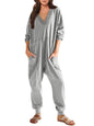 Women’s V-Neck Long Sleeve Solid Color Loose Jumpsuit With Two Side Pockets FitiqueFit