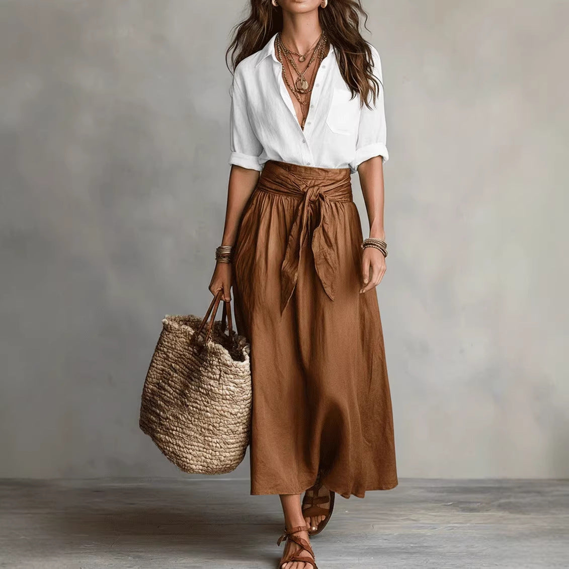 Button-Down Shirt & Straight Skirt Two-Piece Set FitiqueFit