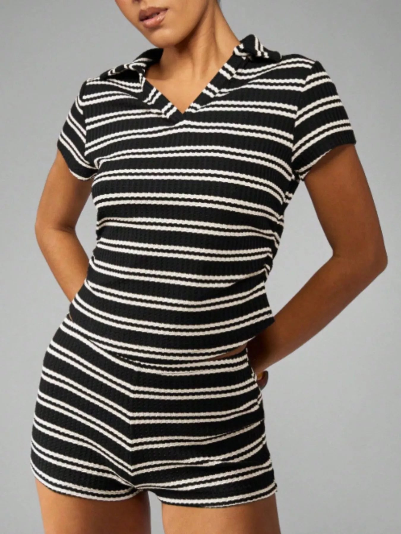 Striped Knit Short Sleeve Top & Shorts Set New Era Fashion LLc