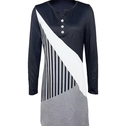 Ladies' Fashionable V-neck Loose Button Casual Dress Grayceful LLC