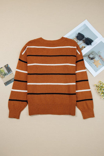 Stripe Ribbed Trim Drop Shoulder Sweater Shop Style & More | Fresh Looks, Everyday Deals & Free Shipping