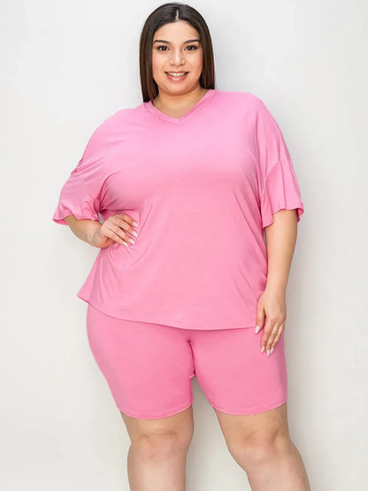 Basic Bae Full Size V-Neck Drop Shoulder T-Shirt and Shorts Set New Era Fashion LLc