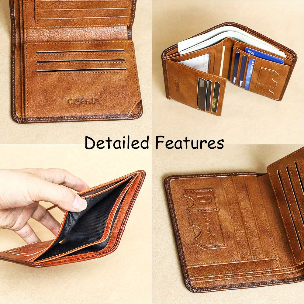 Genuine Leather Men's Wallet/Ultra-Thin Top-Grain Cowhide/Compact Multi-Function ID Credit Card Holder/RFID Blocking/Blessing Card Set/Christmas Valentine's Day Father's Day Gift NovaCart
