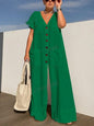 Single-breasted Pocket Elegant Solid Color Jumpsuit Grayceful LLC
