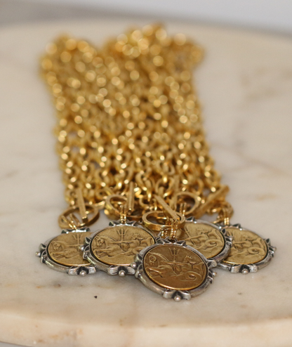 Neptune Coin Necklace - 24k Gold Plated Pewter Deep South Originals