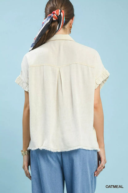 Umgee Washed Linen Blend Smocked Shirt Montret