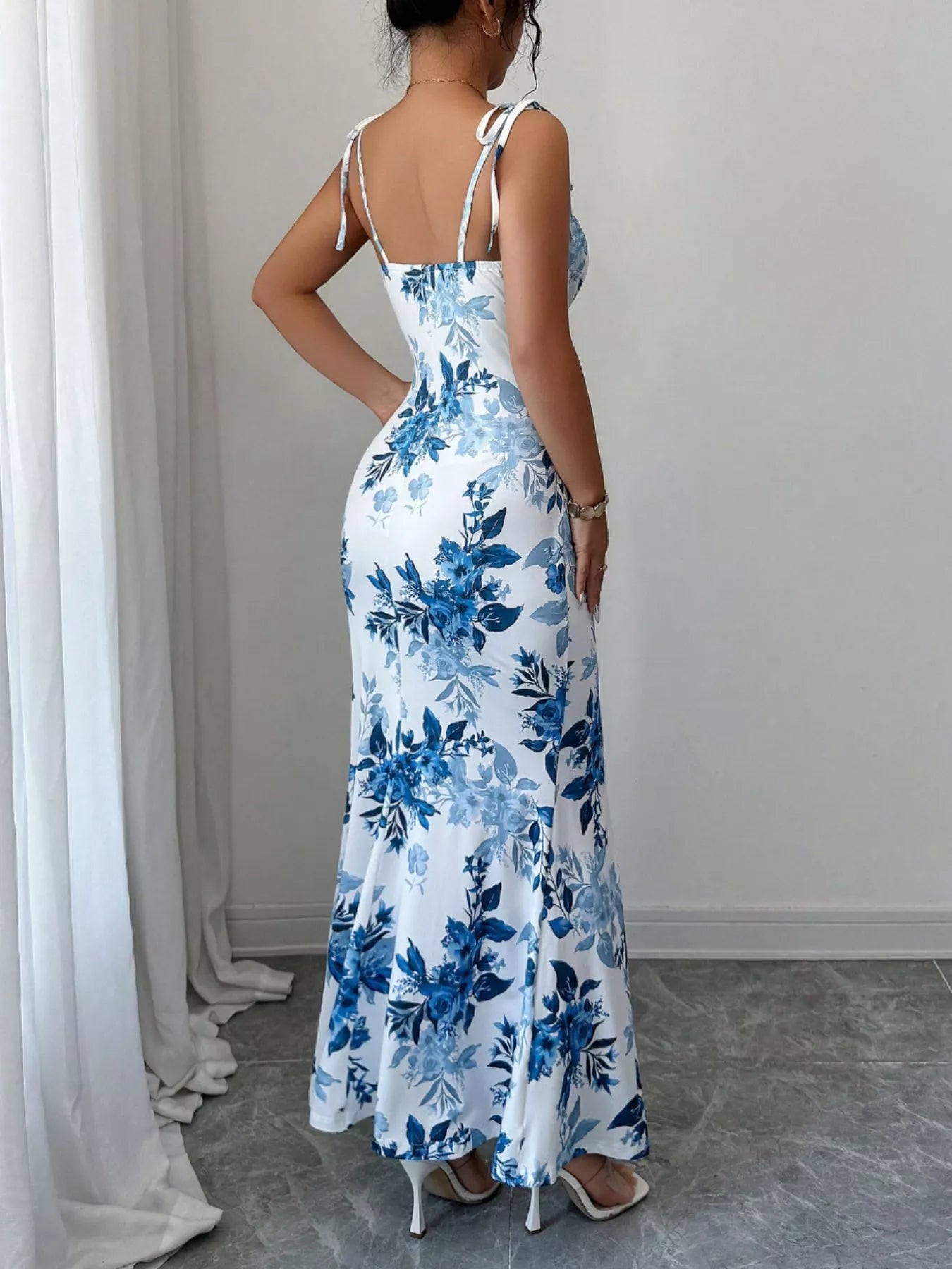 Printed Tie Strap Slit Maxi Dress New Era Fashion LLc