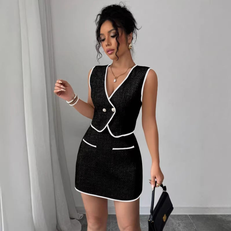Sleeveless Irregular Top & Color-Block Pocket A-Line Skirt Set FitiqueFit